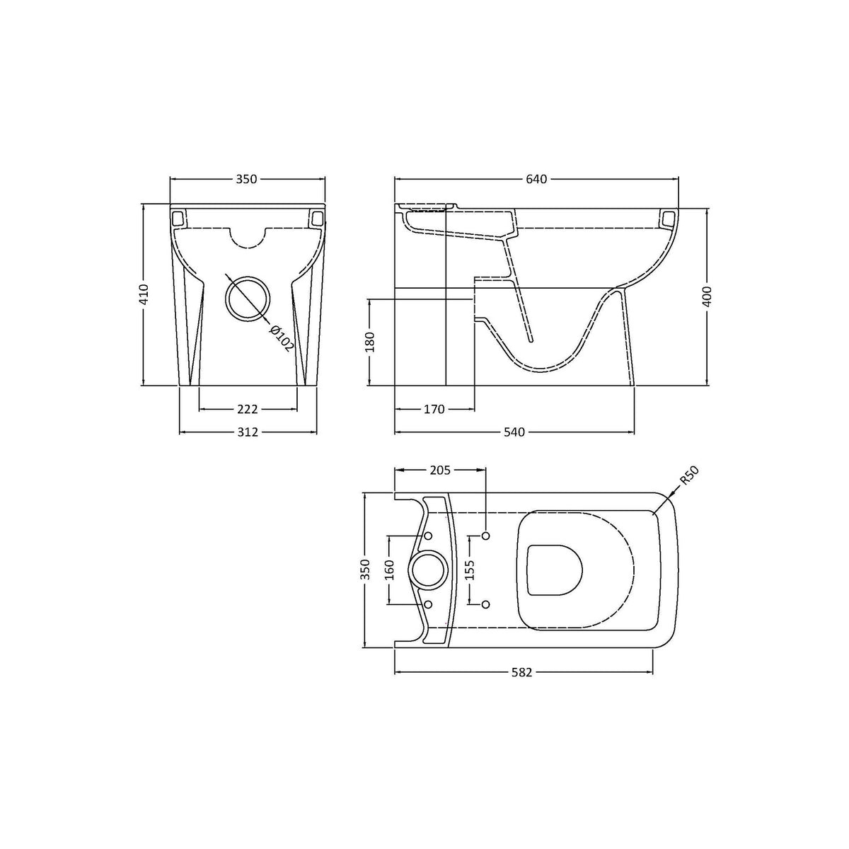 Hudson Reed Arlo White Back to Wall Toilet Pan ONLY NCU700