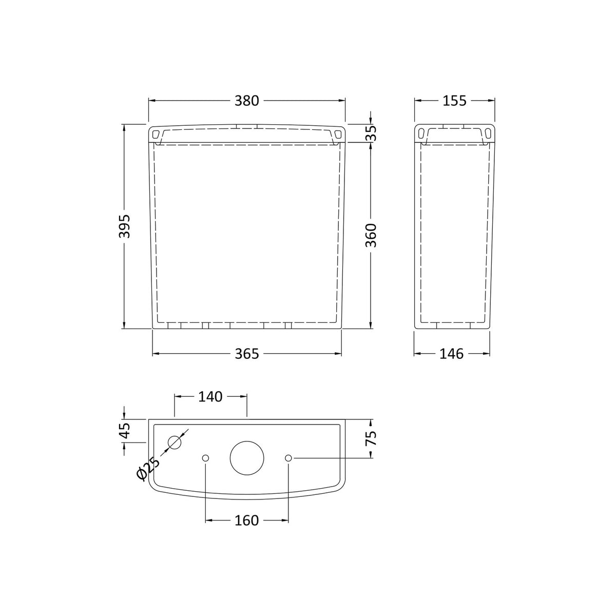 Hudson Reed Arlo White Compact Close Coupled Cistern ONLY NCU701