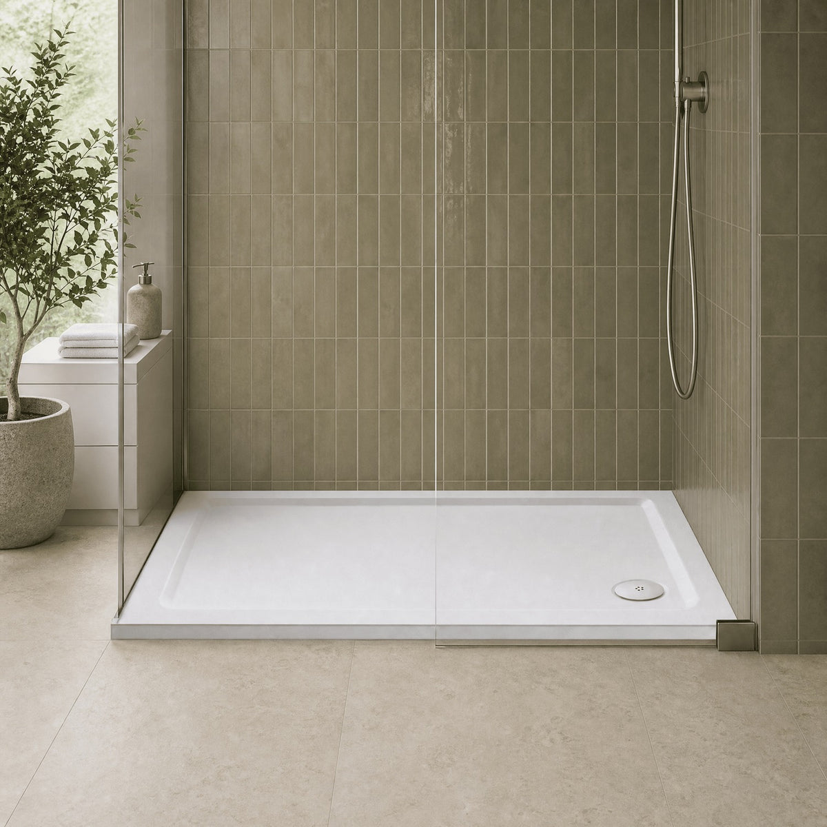 Nuie White Slip Resistant Slimline Rectangular Shower Tray 1200 x 800mm NSR023