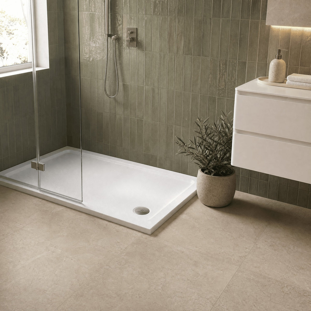 Nuie White Slip Resistant Slimline Rectangular Shower Tray 1200 x 800mm NSR023