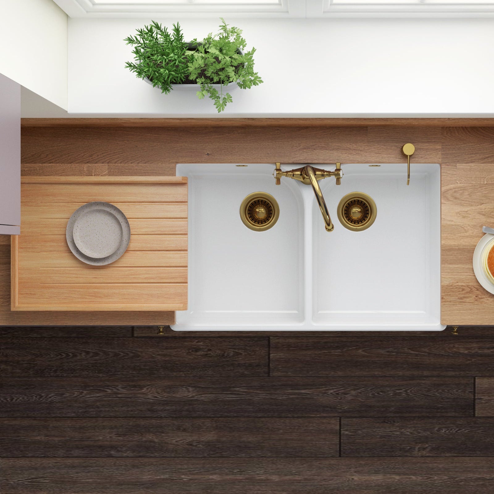 Astini Traditional Wooden Kitchen Sink Drainer Board with Lip - Solid Pine Wood
