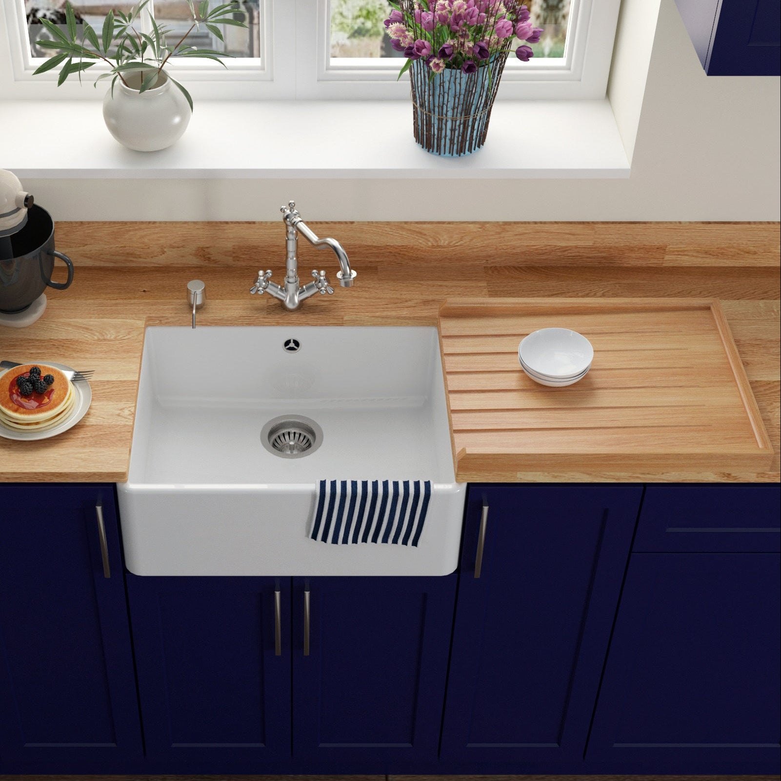 Astini Traditional Wooden Kitchen Sink Drainer Board - Solid Pine Wood
