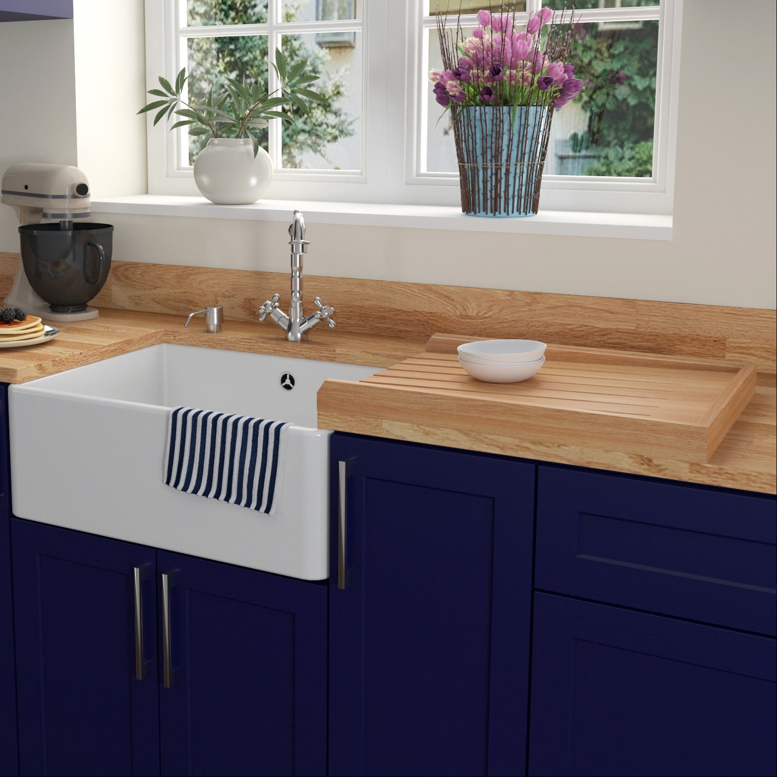 Astini Traditional Wooden Kitchen Sink Drainer Board - Solid Pine Wood