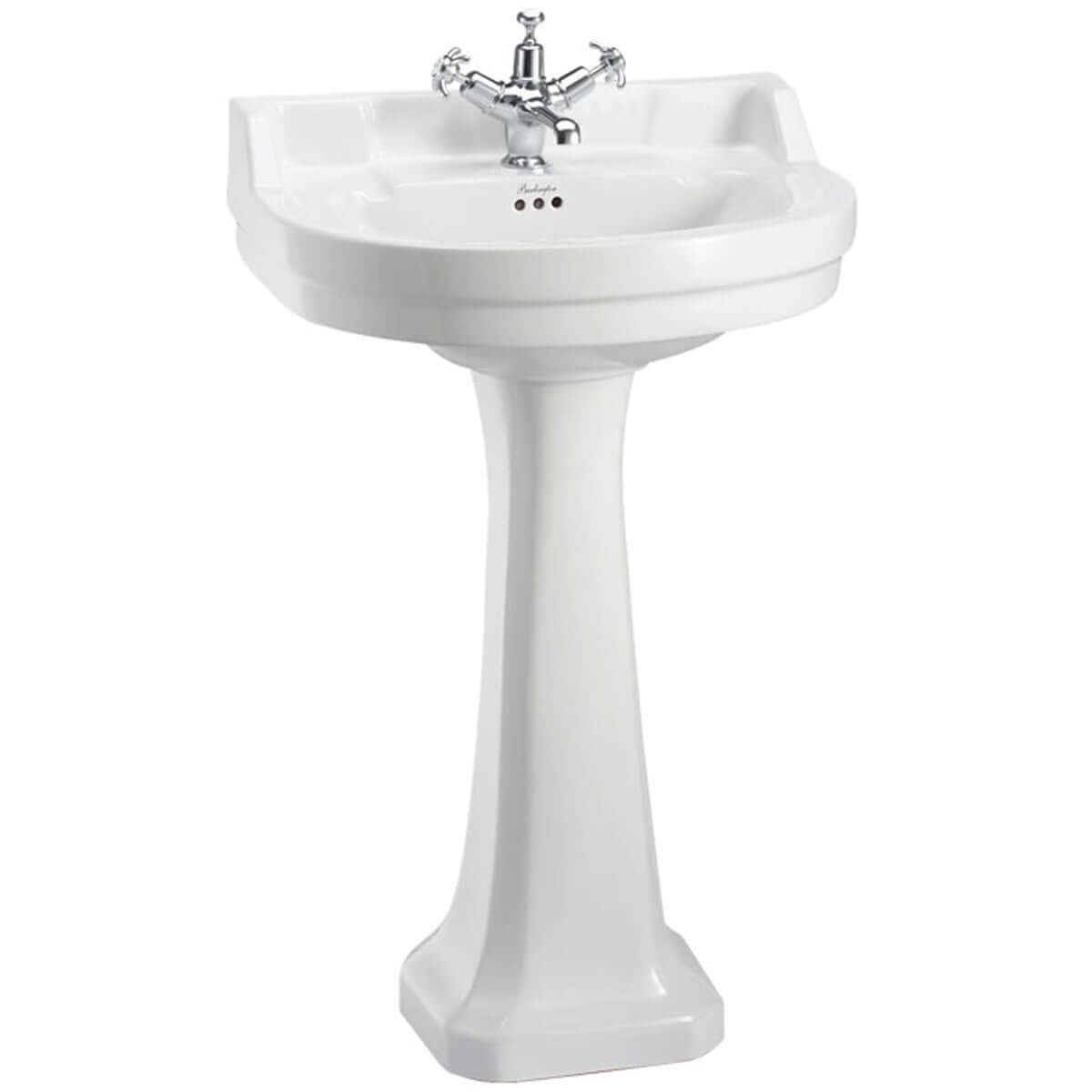 Burlington Edwardian 560x470 White Round Medium 1TH Basin & Standard Pedestal