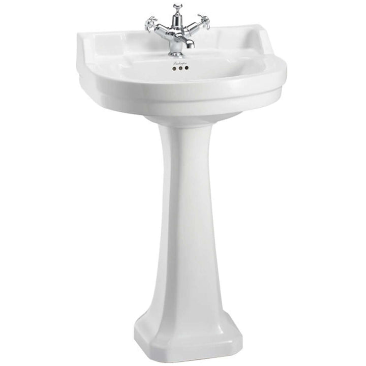 Burlington Edwardian 560x470 White Round Medium 1TH Basin & Standard Pedestal