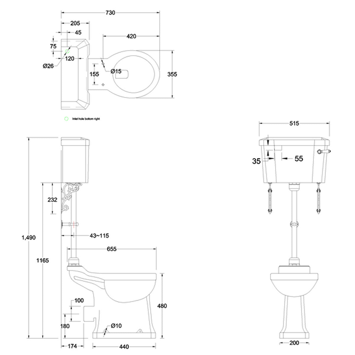 Burlington Regal Medium Level WC Toilet Pan with 520 Lever Cistern