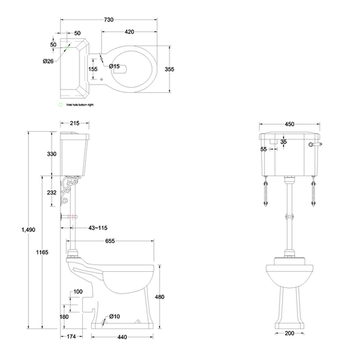Burlington Regal Medium Level WC Toilet Pan with 440 Lever Cistern