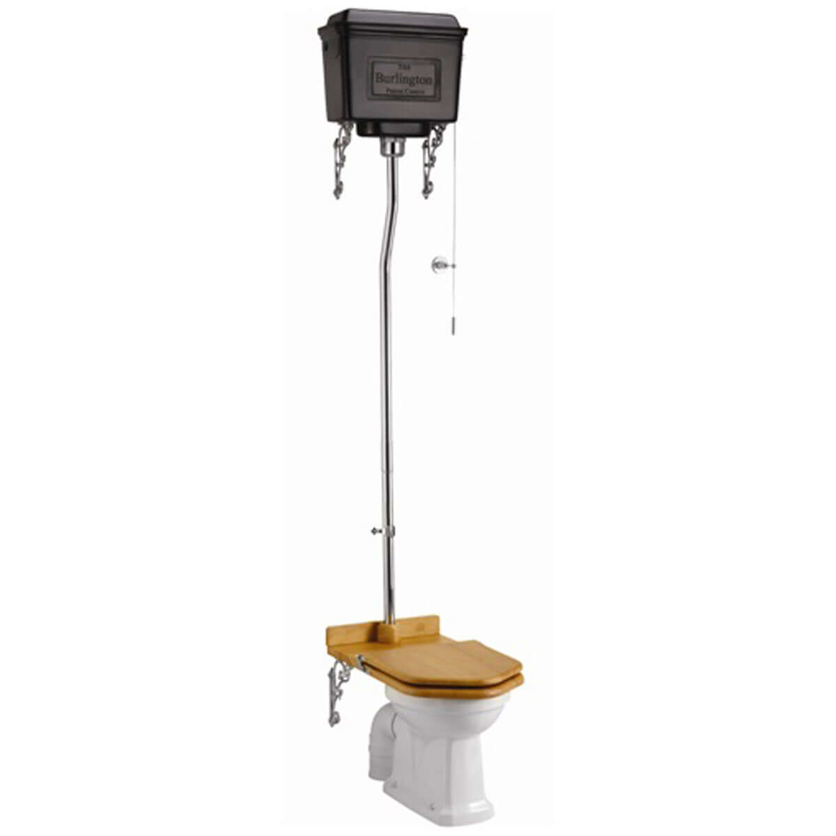 Burlington Standard High Level WC Toilet Pan with Dual Flush Black Aluminium Cistern