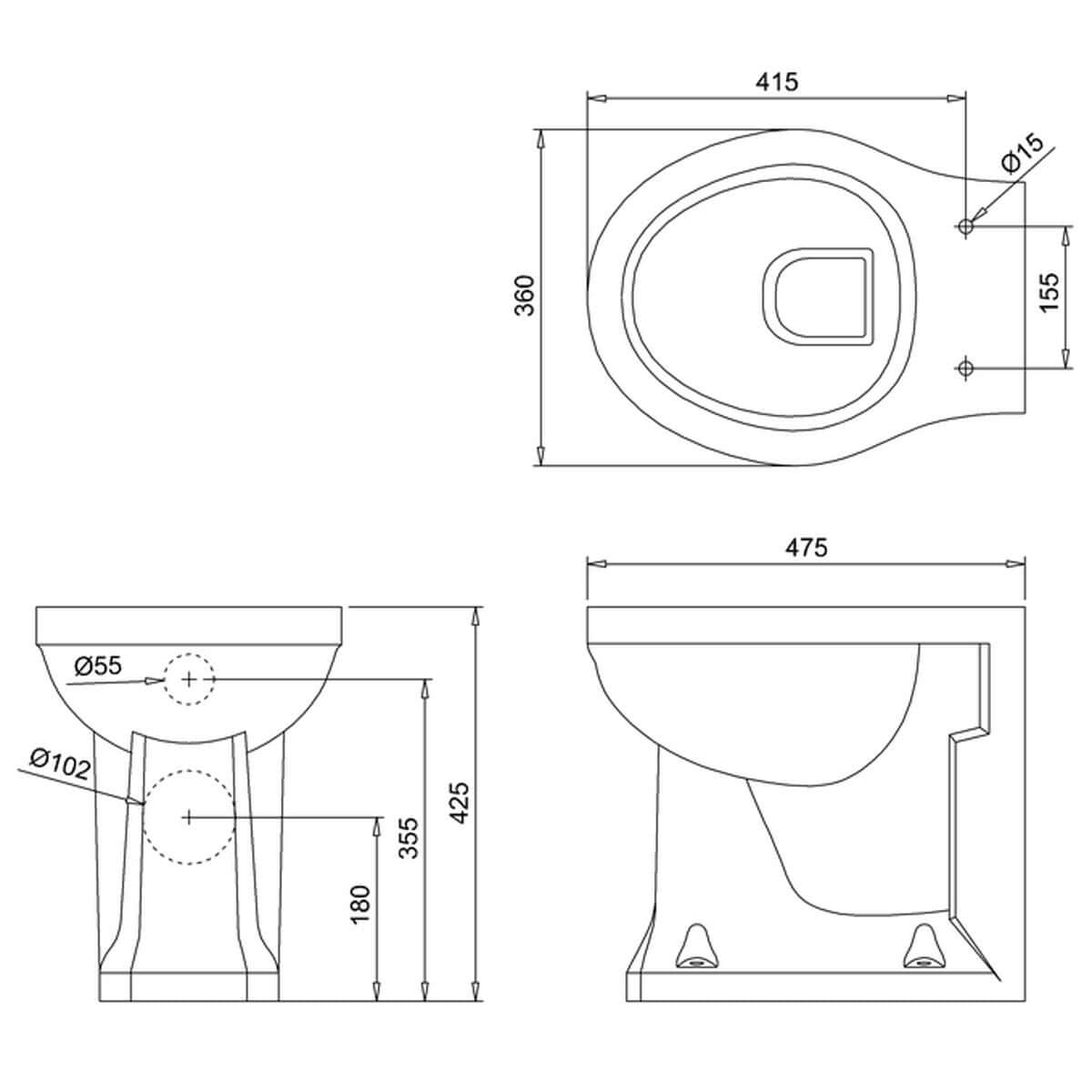 Burlington White Rimless Back to Wall Toilet Pan