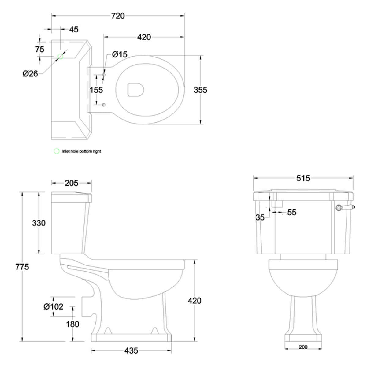 Burlington Standard White Close Coupled WC Toilet Pan with 520 Lever Cistern