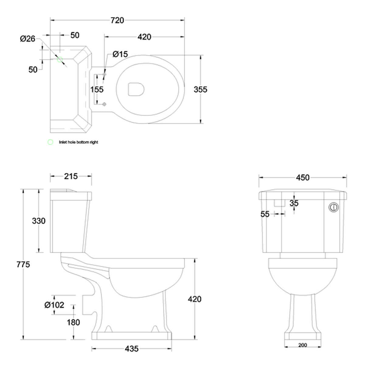 Burlington Standard White Close Coupled WC Toilet Pan with 440 Front Push Button Cistern