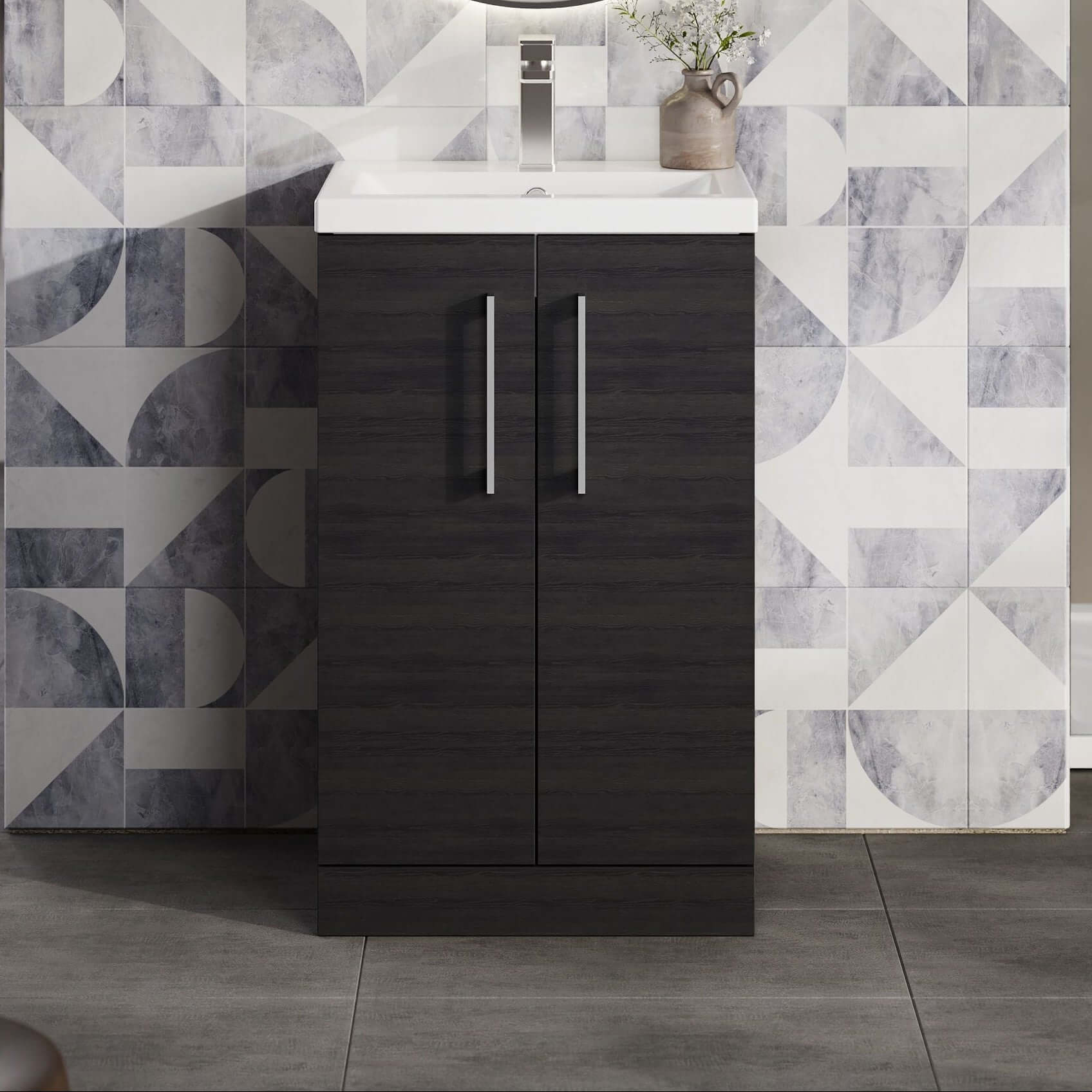 Nuie Arno Compact Floor Standing 2-Door Vanity Unit with Basin