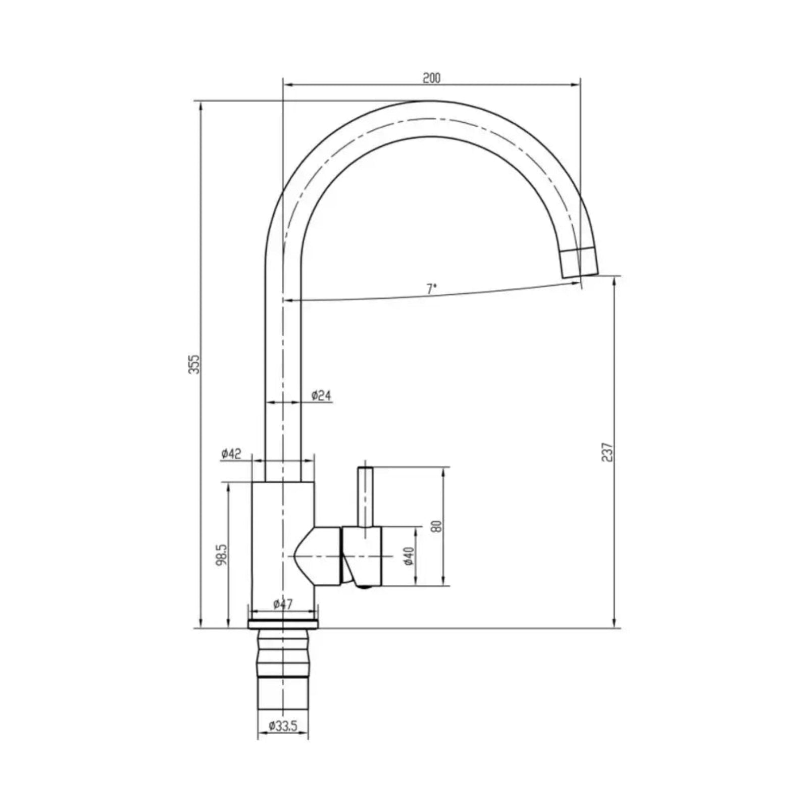 TOP FIX VITO Swan Neck Style Kitchen Mixer Tap