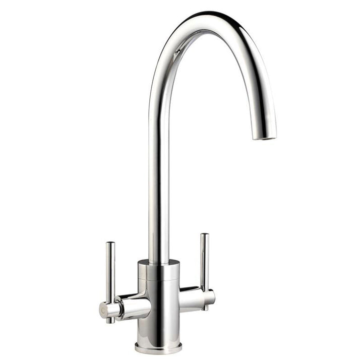 Harlyn Penpol Brushed Steel Twin Lever J Spout Kitchen Tap - Penpol-BS