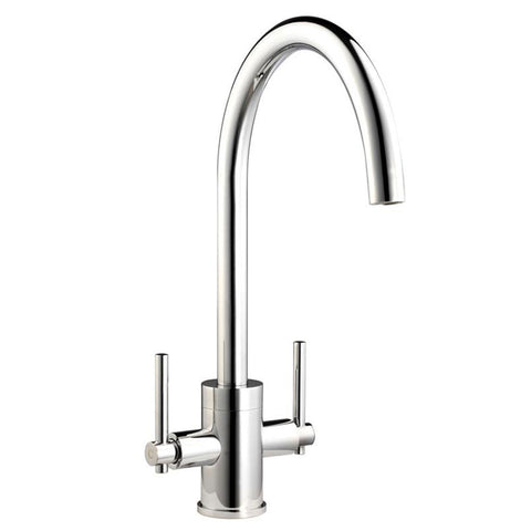 Harlyn Penpol Brushed Steel Twin Lever J Spout Kitchen Tap - Penpol-BS