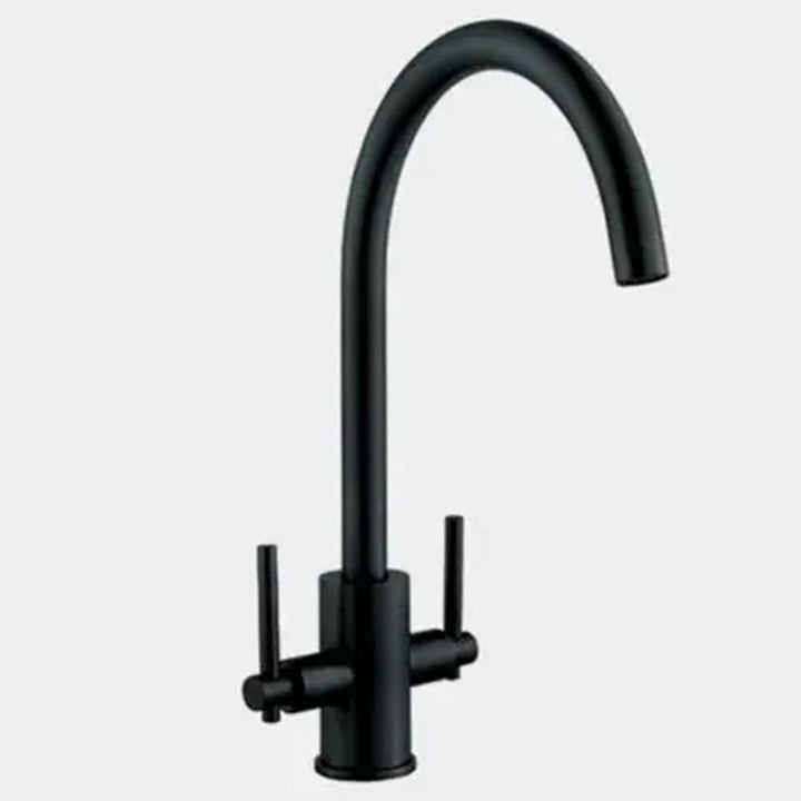 Harlyn Pont Matt Black Twin Lever J Spout Kitchen Tap - Pont-MB