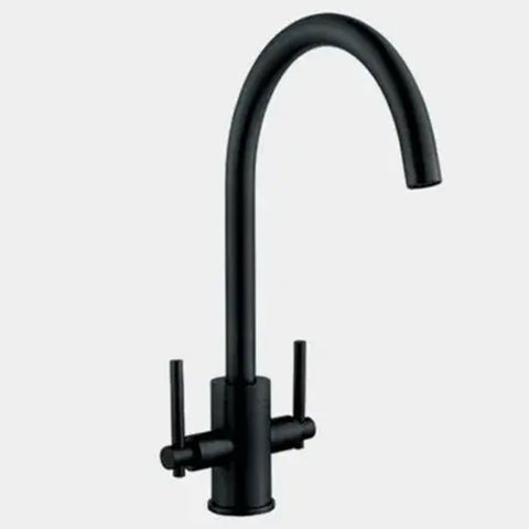Harlyn Pont Matt Black Twin Lever J Spout Kitchen Tap - Pont-MB