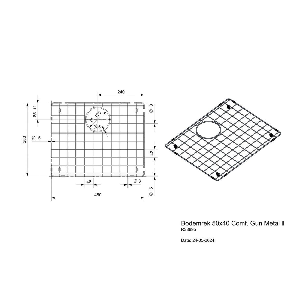 Reginox New York Gun Metal II Bottom Grid 50x40