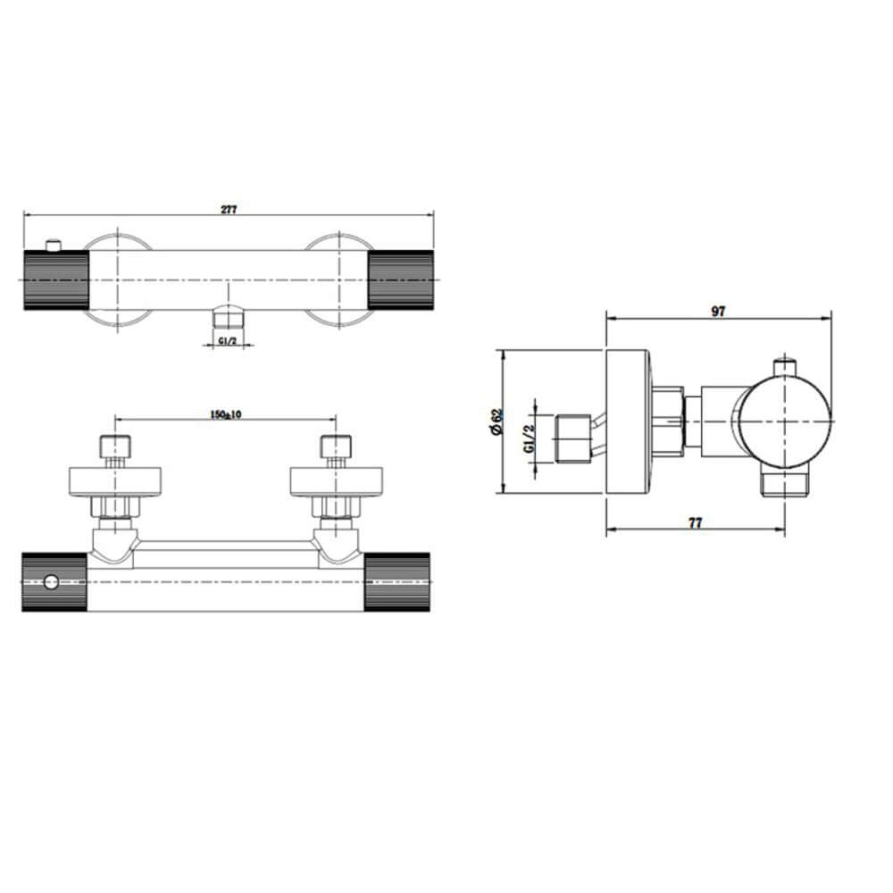RAK Amalfi Wall Mounted Thermostatic Bar Shower Valve