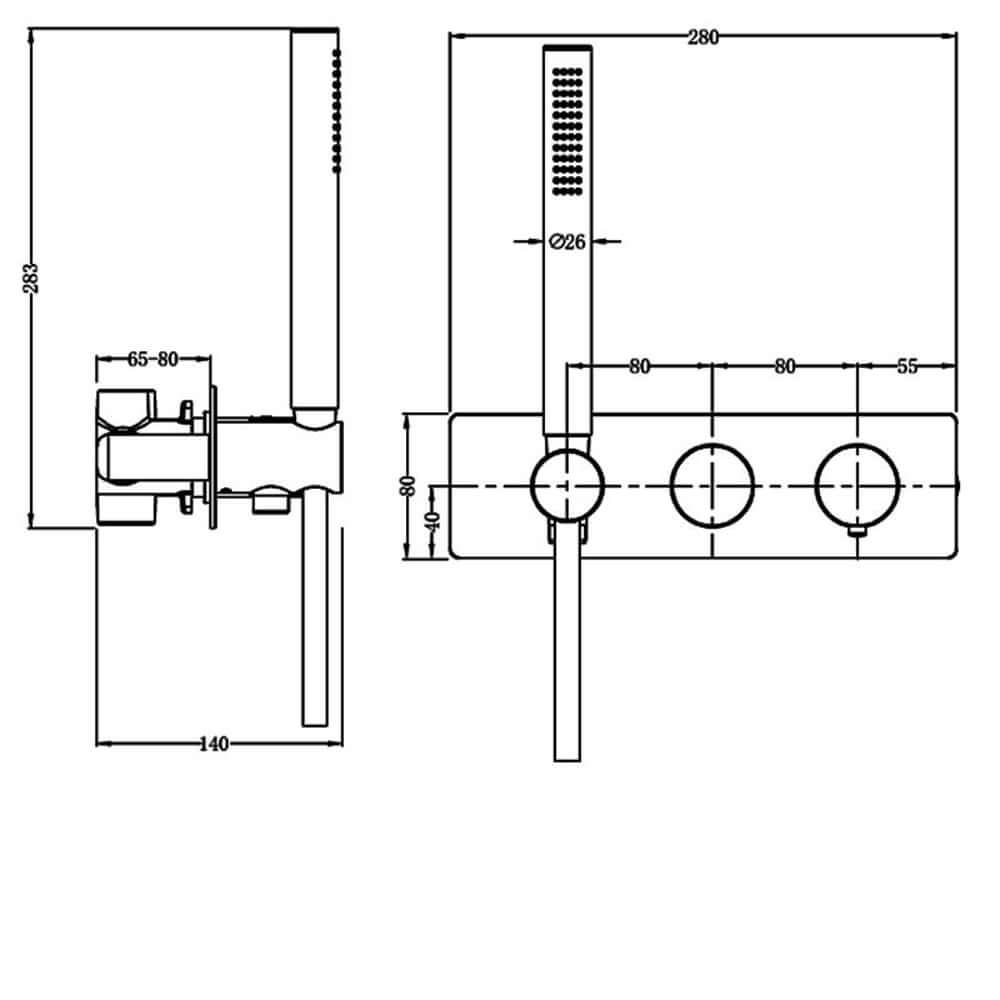 RAK Amalfi Thermostatic Concealed Dual Outlet Shower Valve with Handset