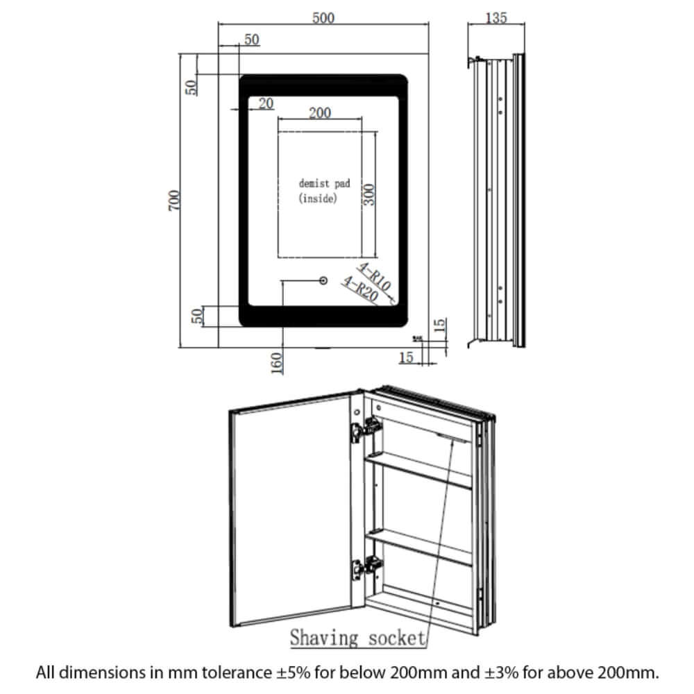 RAK Aphrodite LED Illuminated Bathroom Mirrored Cabinet