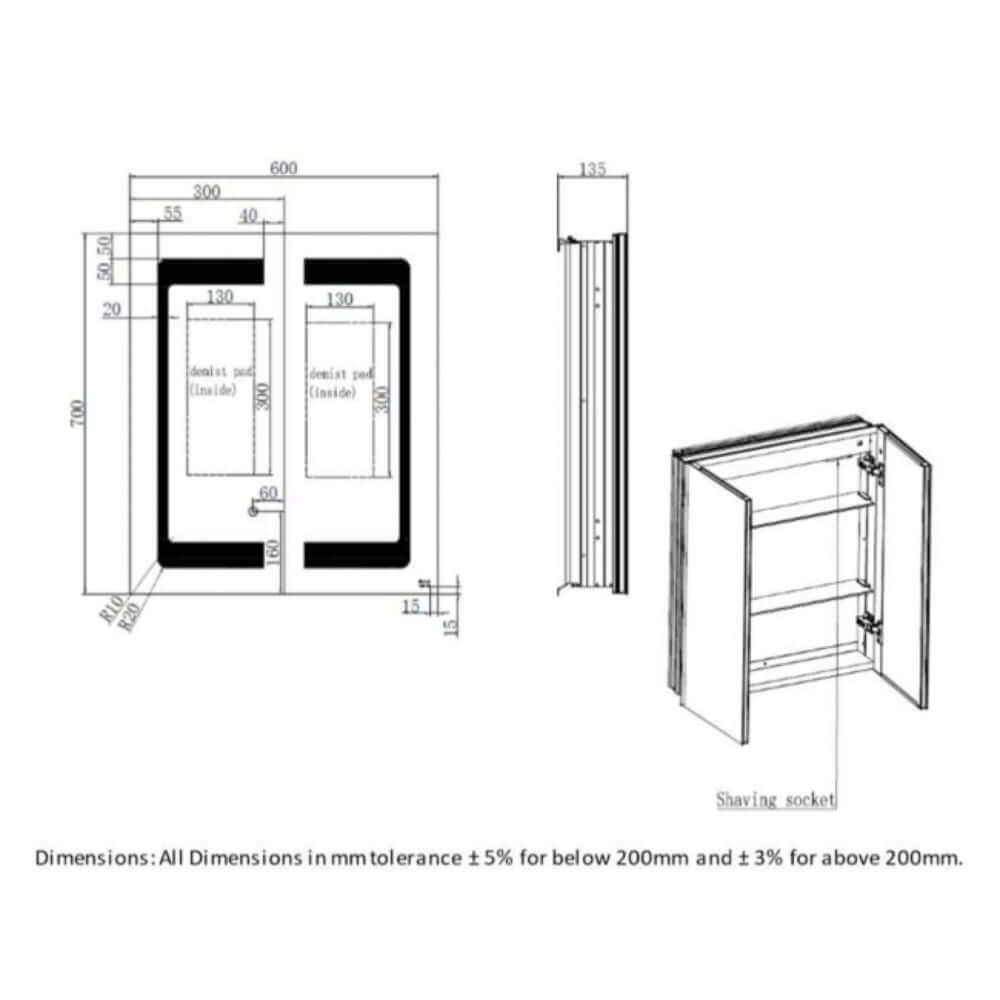 RAK Aphrodite LED Illuminated Bathroom Mirrored Cabinet