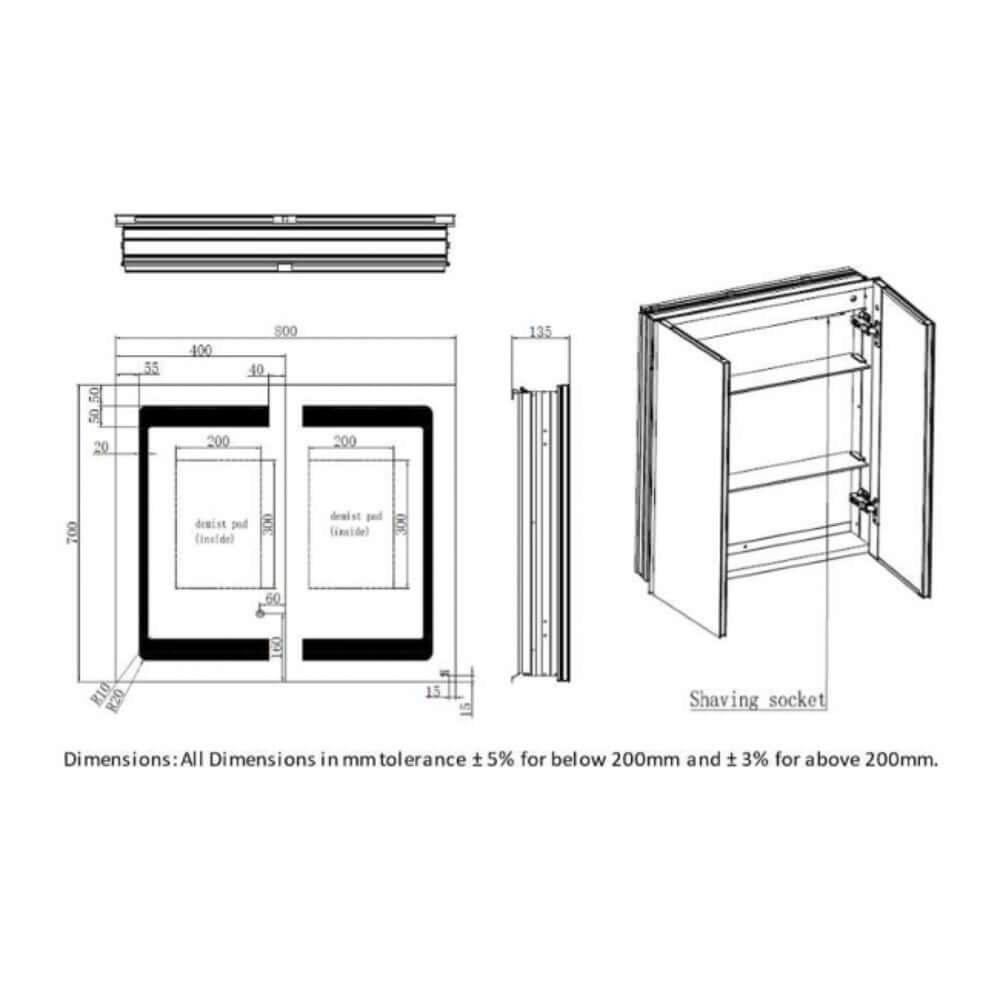 RAK Aphrodite LED Illuminated Bathroom Mirrored Cabinet