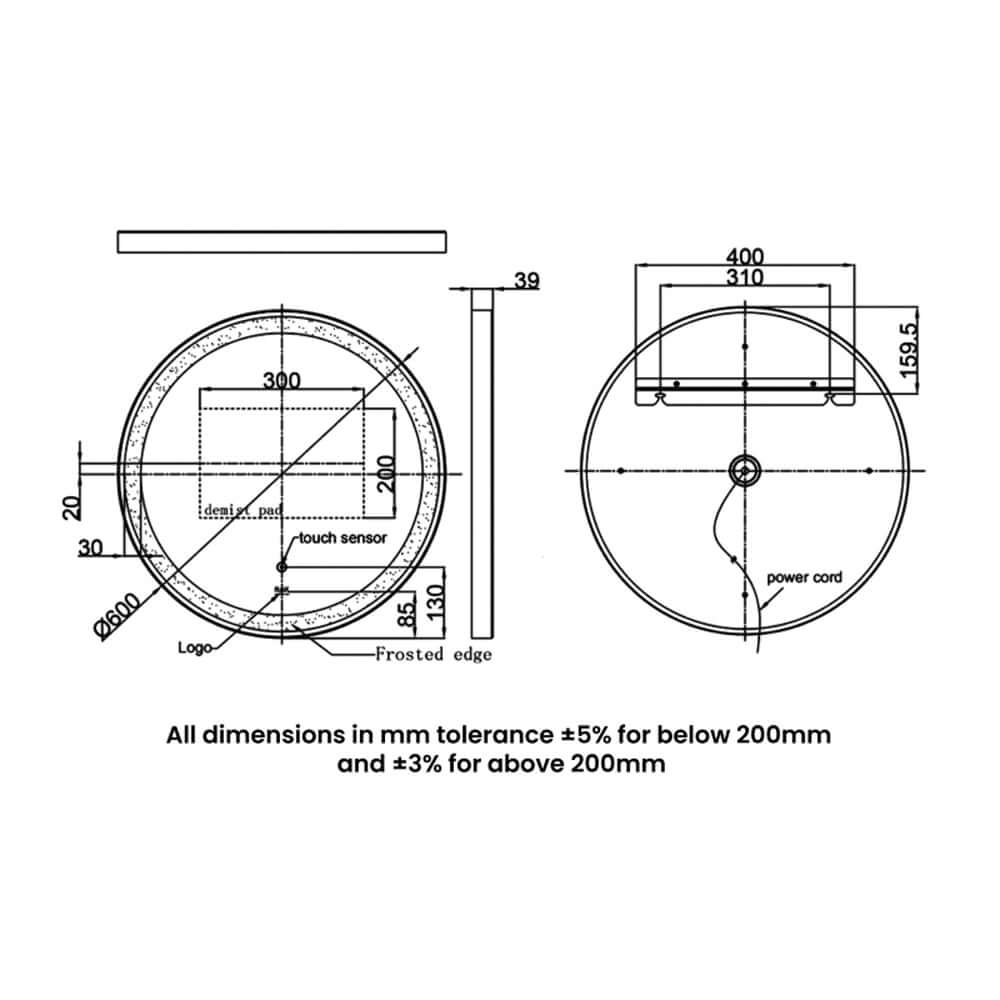 RAK Art Round 800x800 Illuminated Bathroom LED Mirror With Demister Pad