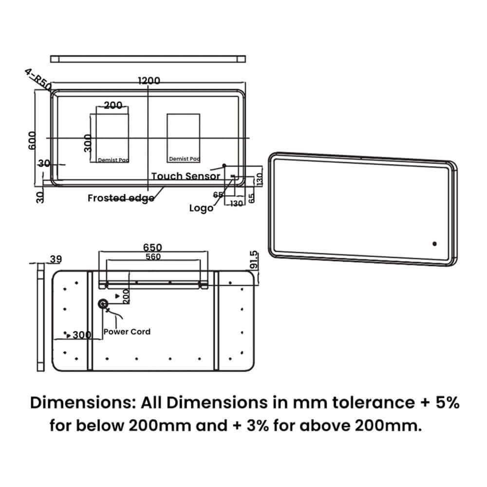 RAK Art Soft 600x1200 Rectangular LED Illuminated Bathroom Mirror