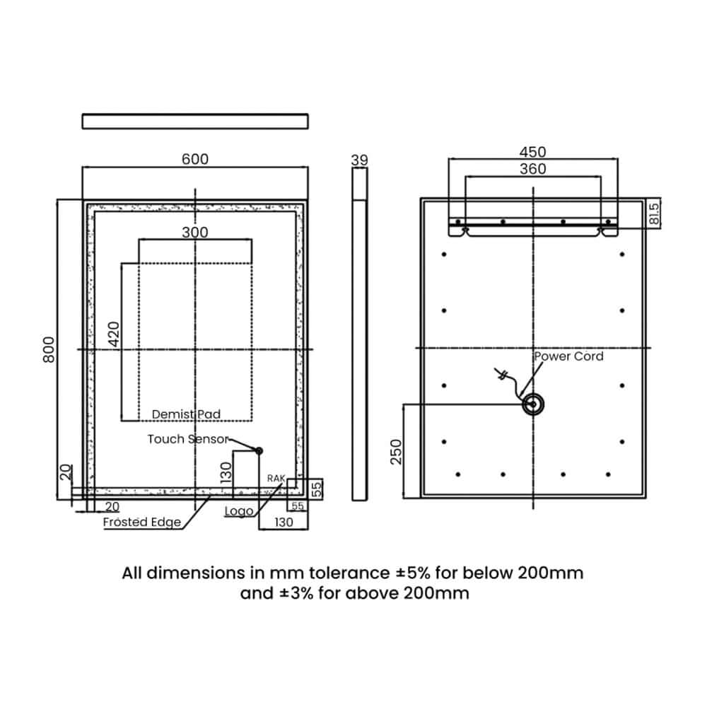 RAK Art Square 600x800 LED Bathroom Mirror