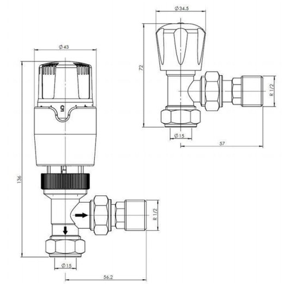 RAK Thermostatic Chrome Angled TRV8 Radiator Valve Pack RAKCTRV01CPA