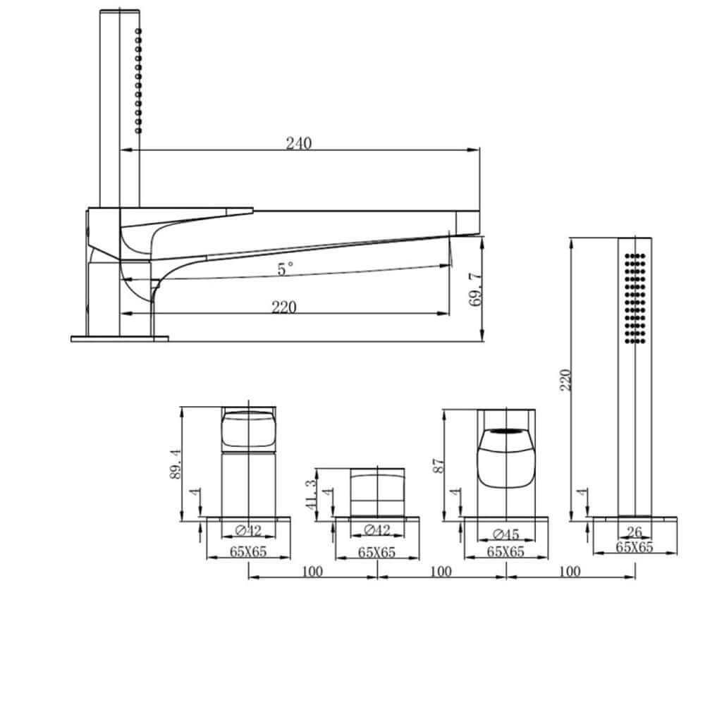 RAK Ischia Deck Mounted 4-Hole Bath Shower Mixer Tap