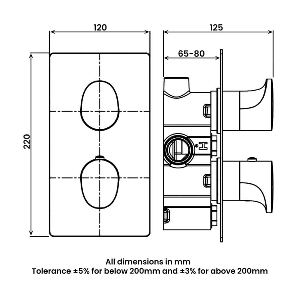 RAK Single Outlet, 2 Handle Thermostatic Concealed Shower Valve
