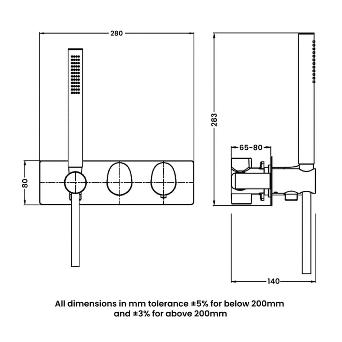 RAK Ceramics Horizontal Dual Outlet Thermostatic Concealed Shower Valve with Handset