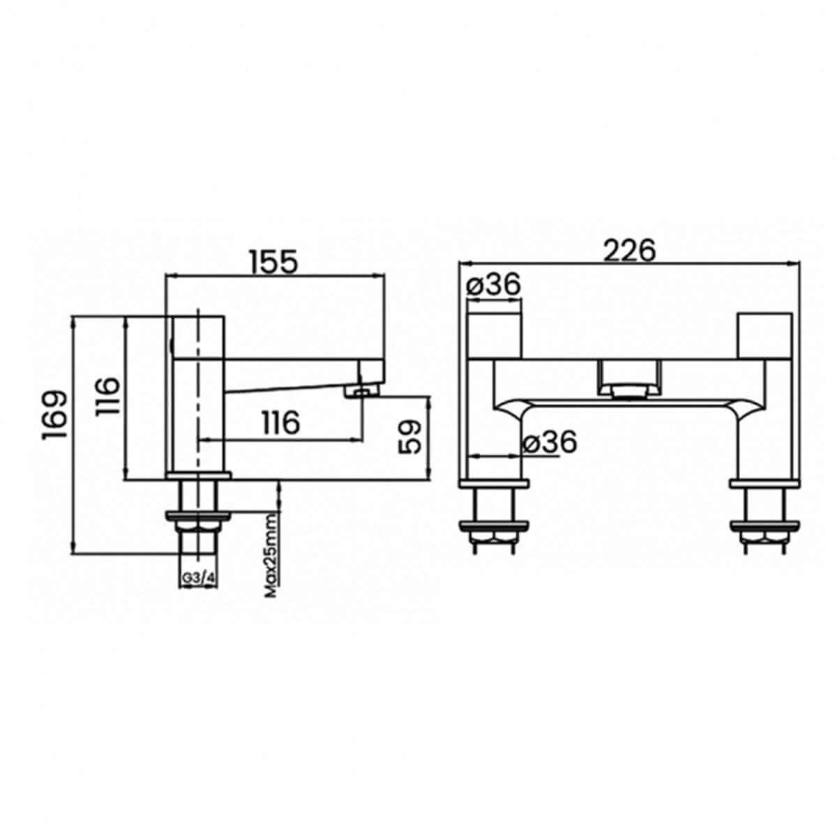 RAK Petit Round Deck Mounted Bath Filler Tap