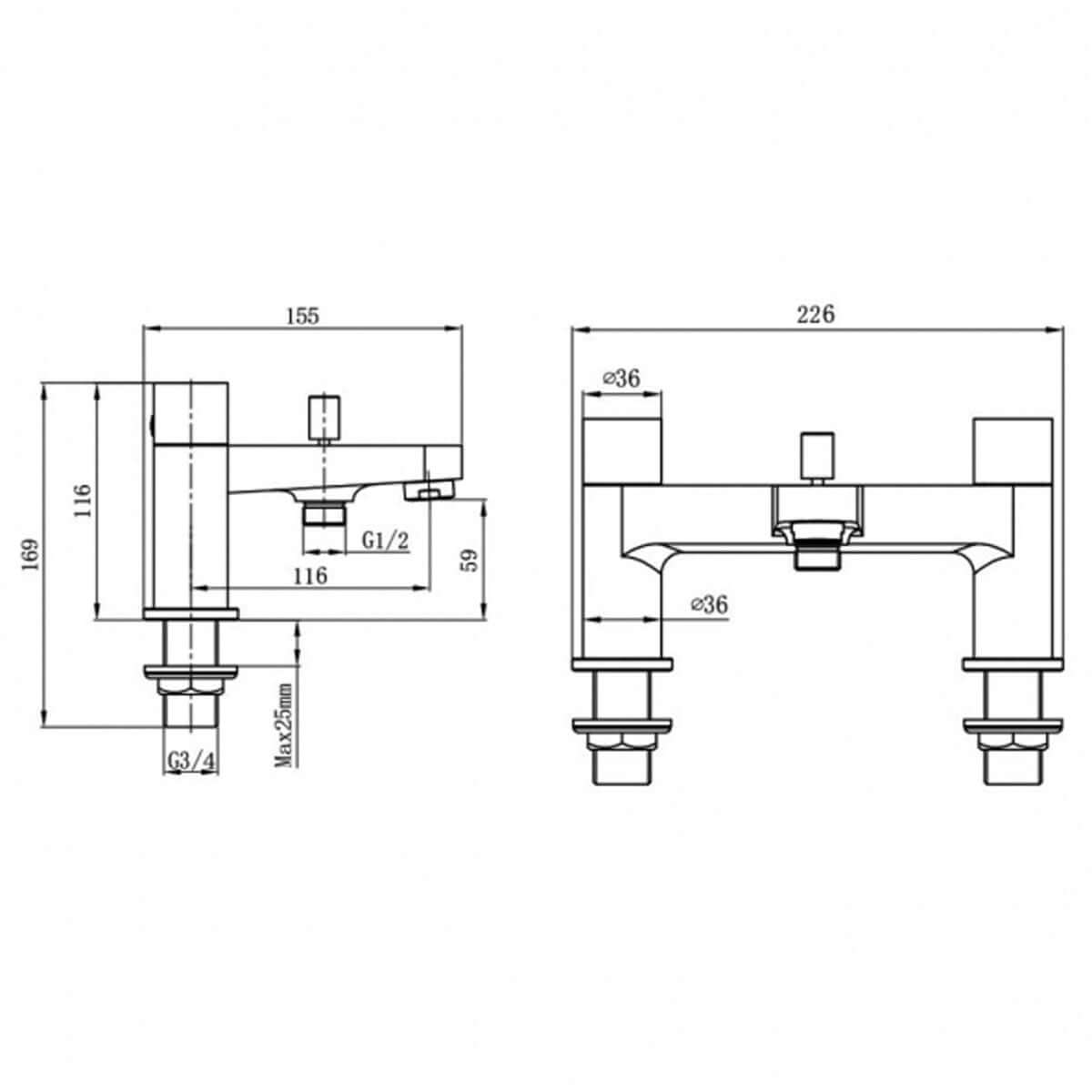 RAK Petit Round Deck Bath Shower Mixer Tap