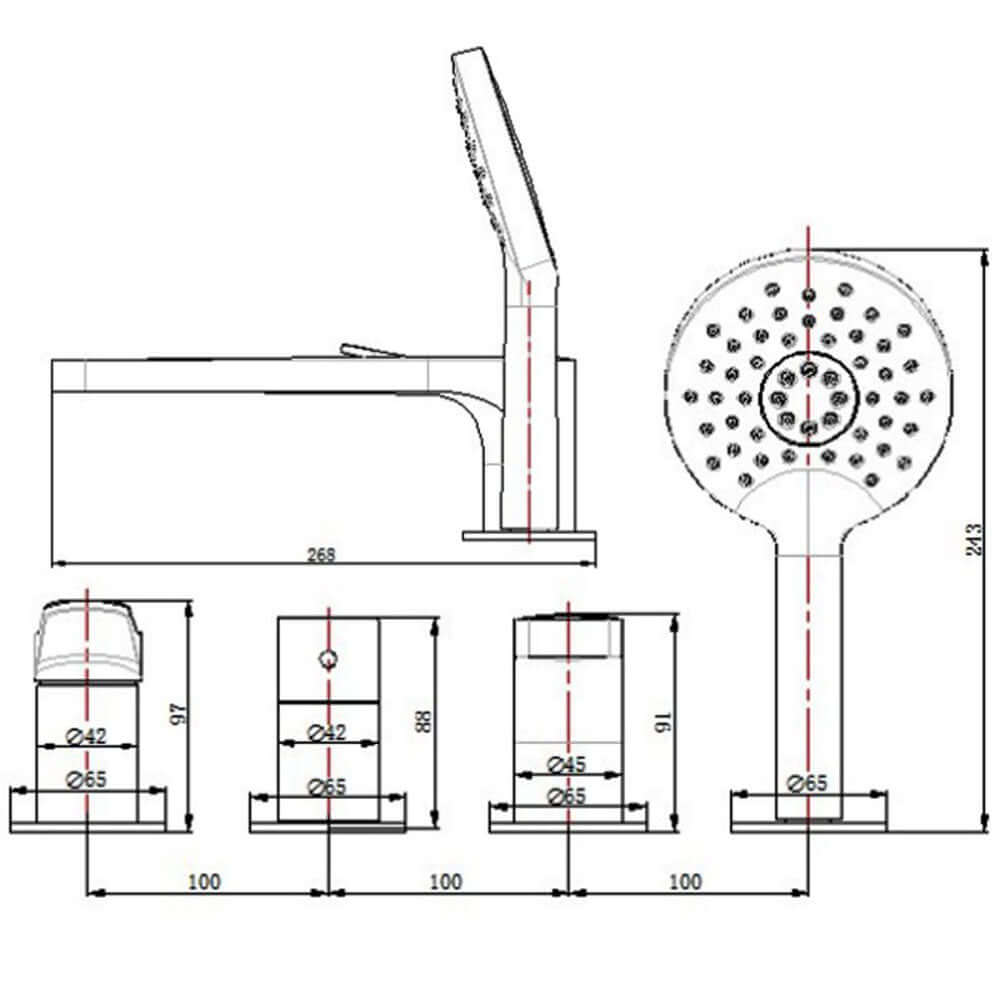 RAK Petit Round 4 Hole Deck Mounted Bath Shower Mixer Tap