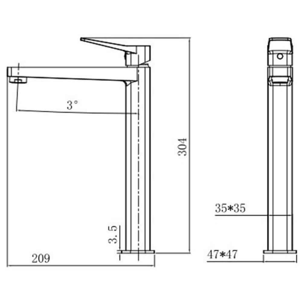 RAK Petit Square Tall Basin Mixer Tap Without Waste