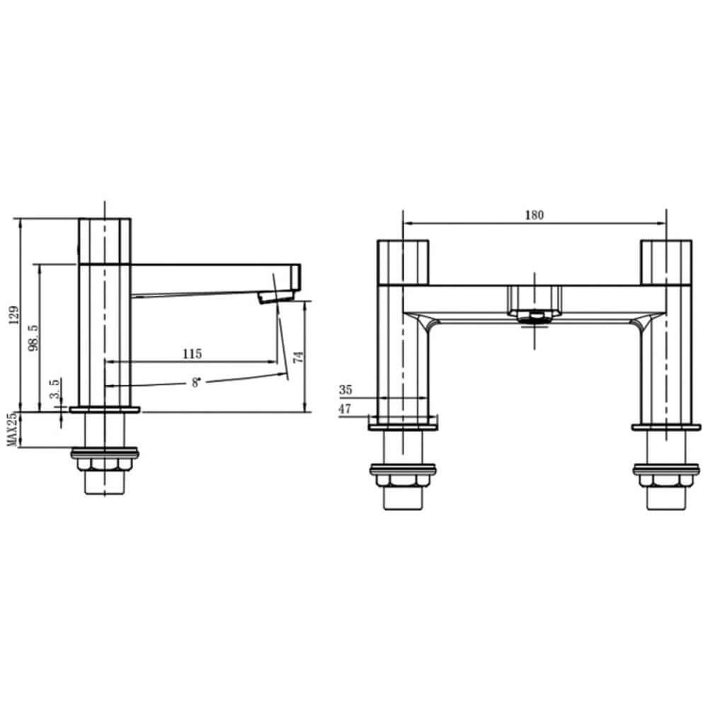 RAK Petit Square Pillar Mounted Bath Filler Tap