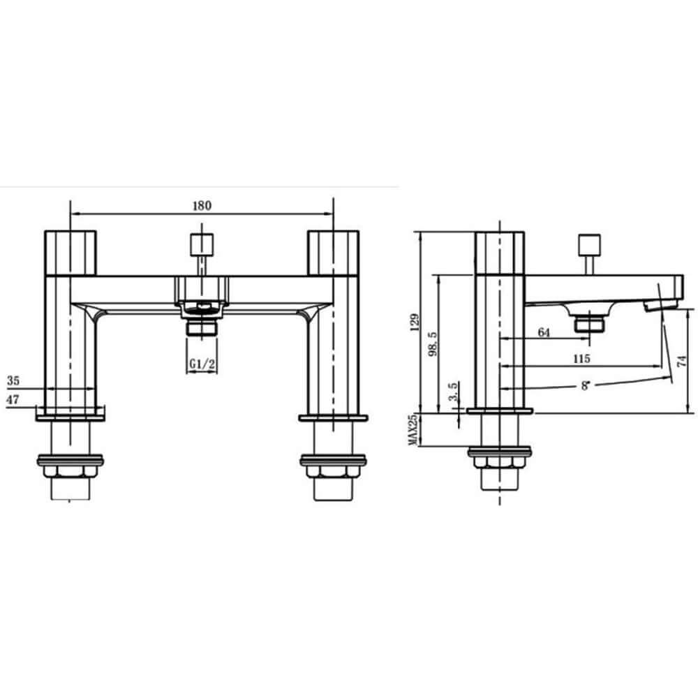 RAK Petit Square Pillar Mounted Bath Shower Mixer Tap