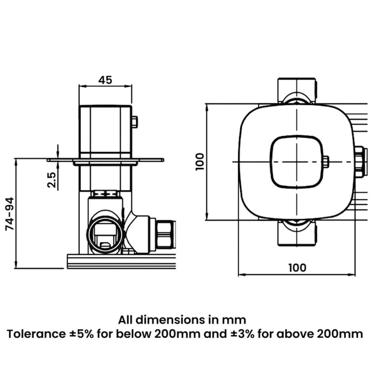 RAK Petit Square Thermostatic Concealed Shower Valve