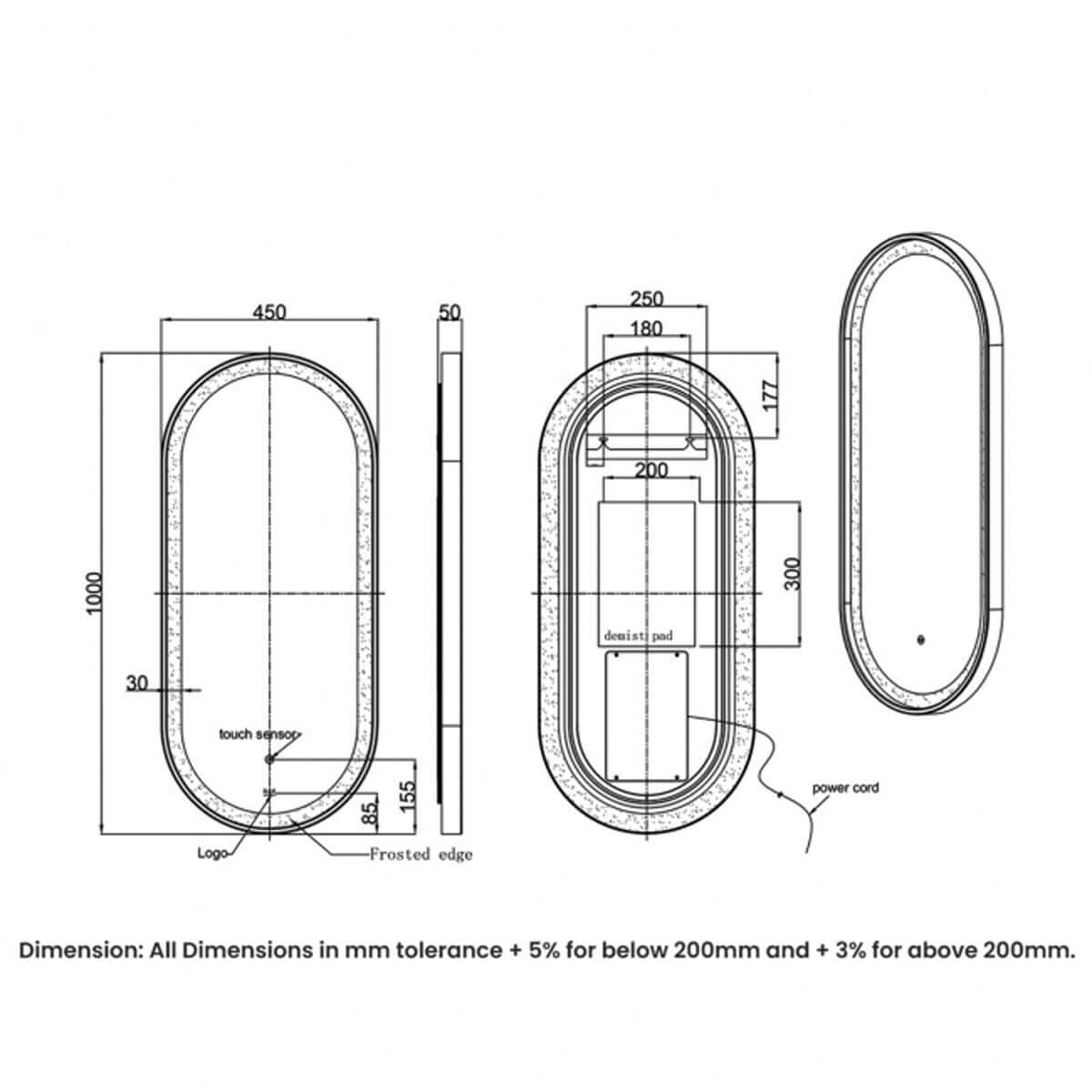 RAK Picture Oval 450x1000 LED Illuminated Mirror
