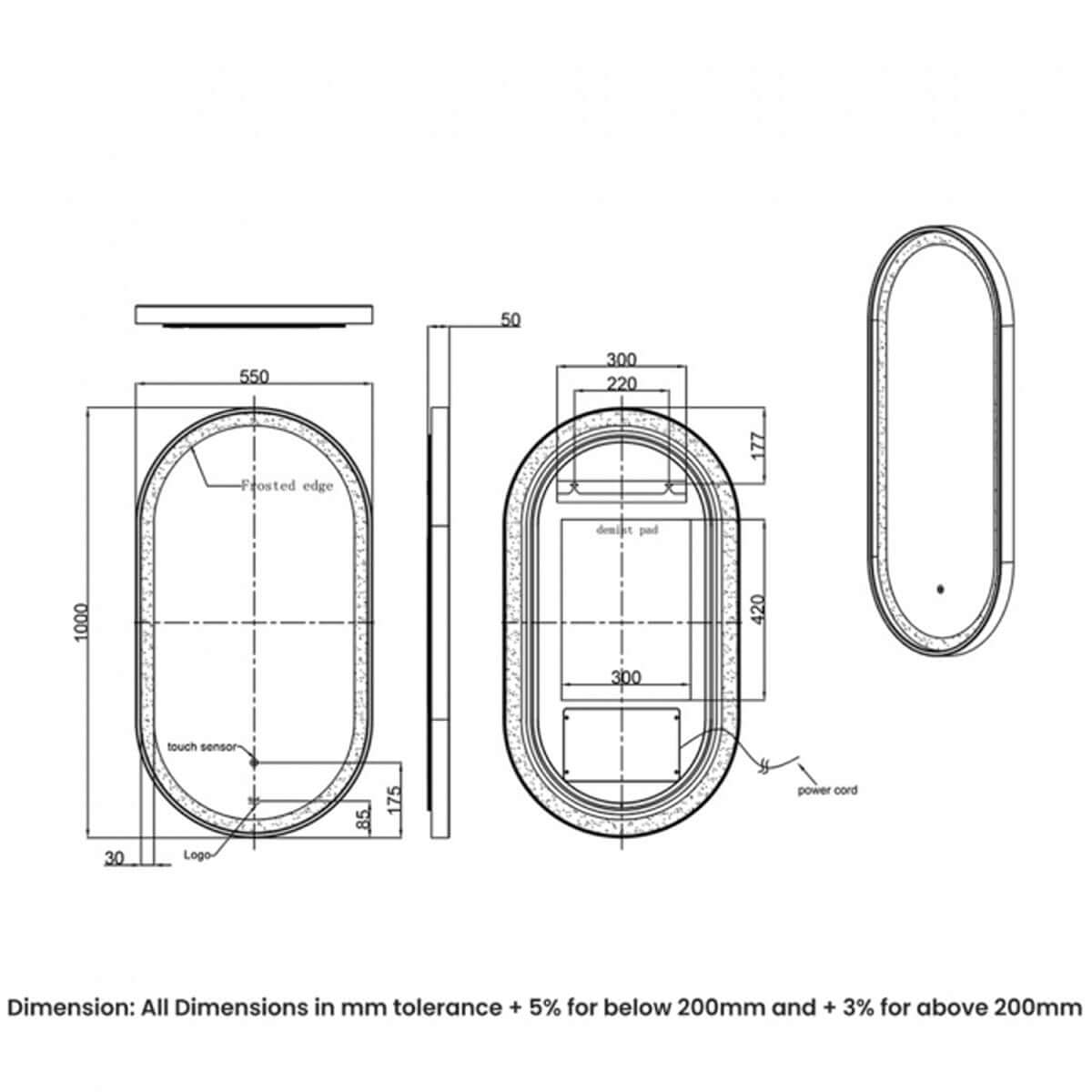 RAK Picture Oval 550x1000 LED Illuminated Mirror