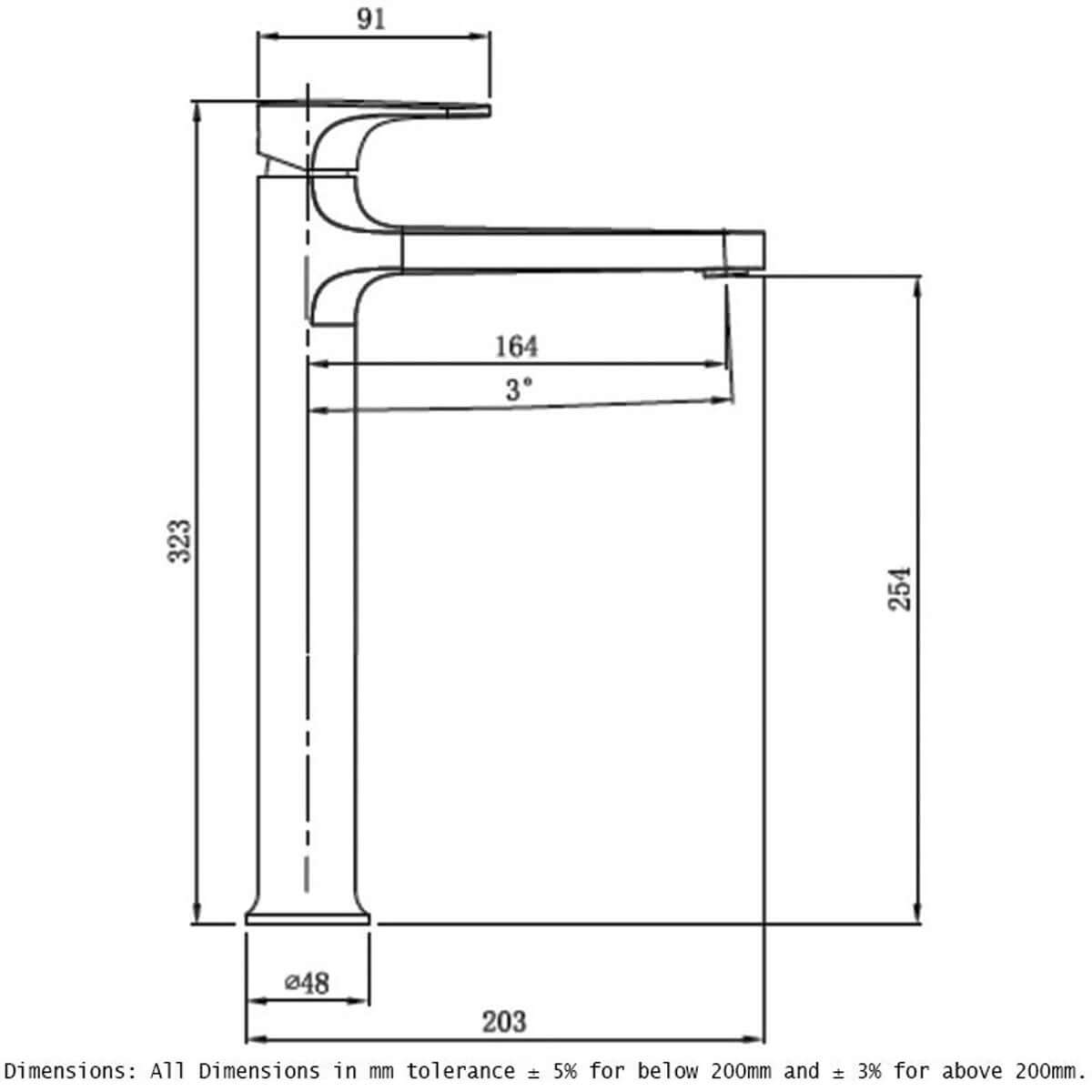 RAK Portofino Tall Basin Mixer Tap Without Waste