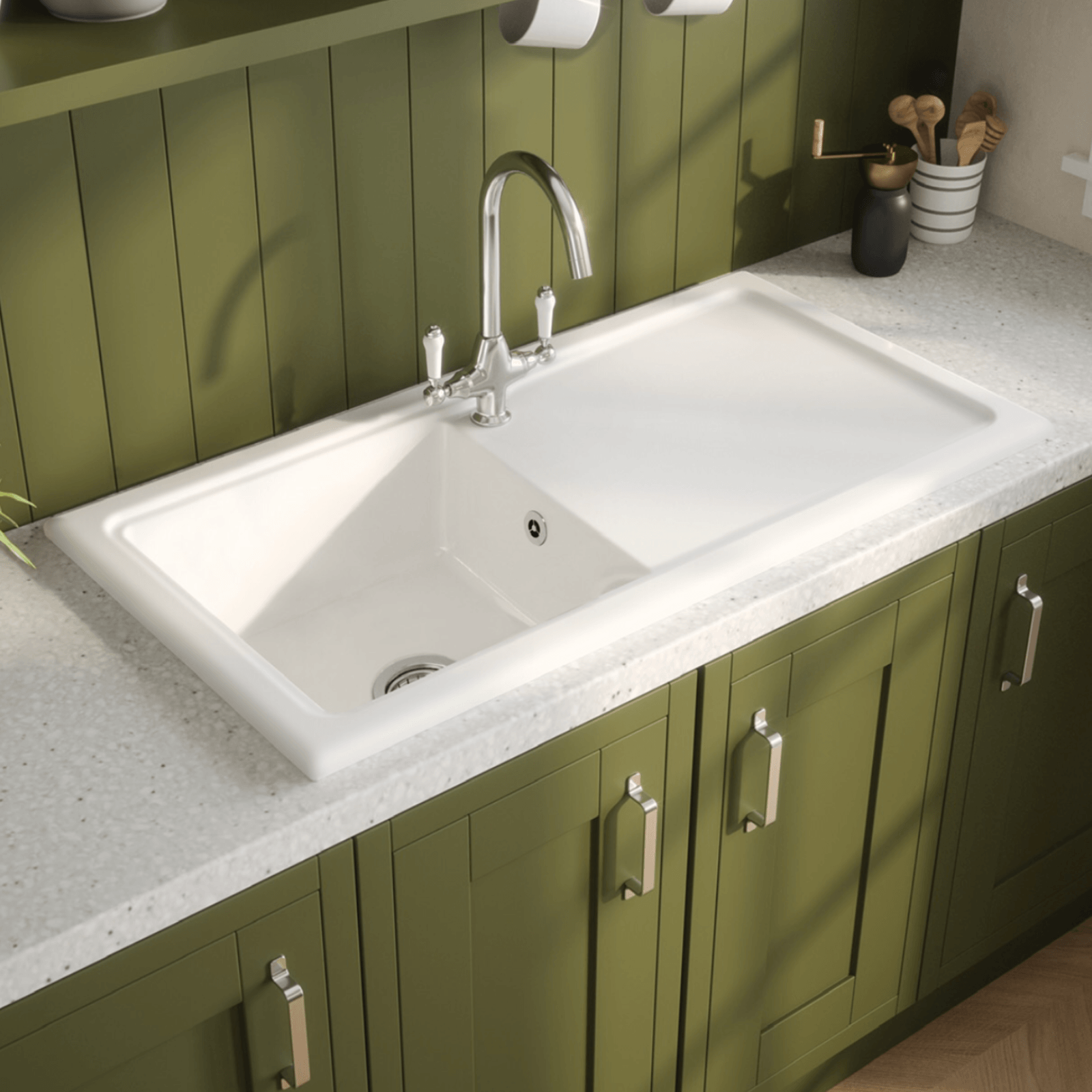 Reginox 1.0 & 1.5 Bowl White Ceramic Kitchen Sink & Waste RL50 Series