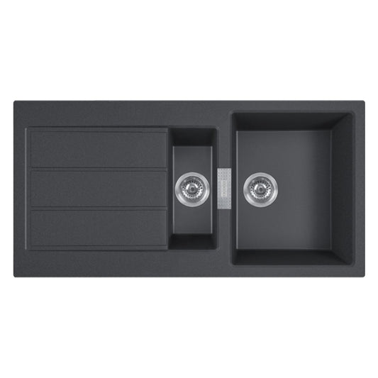 Black double kitchen sink with drainer