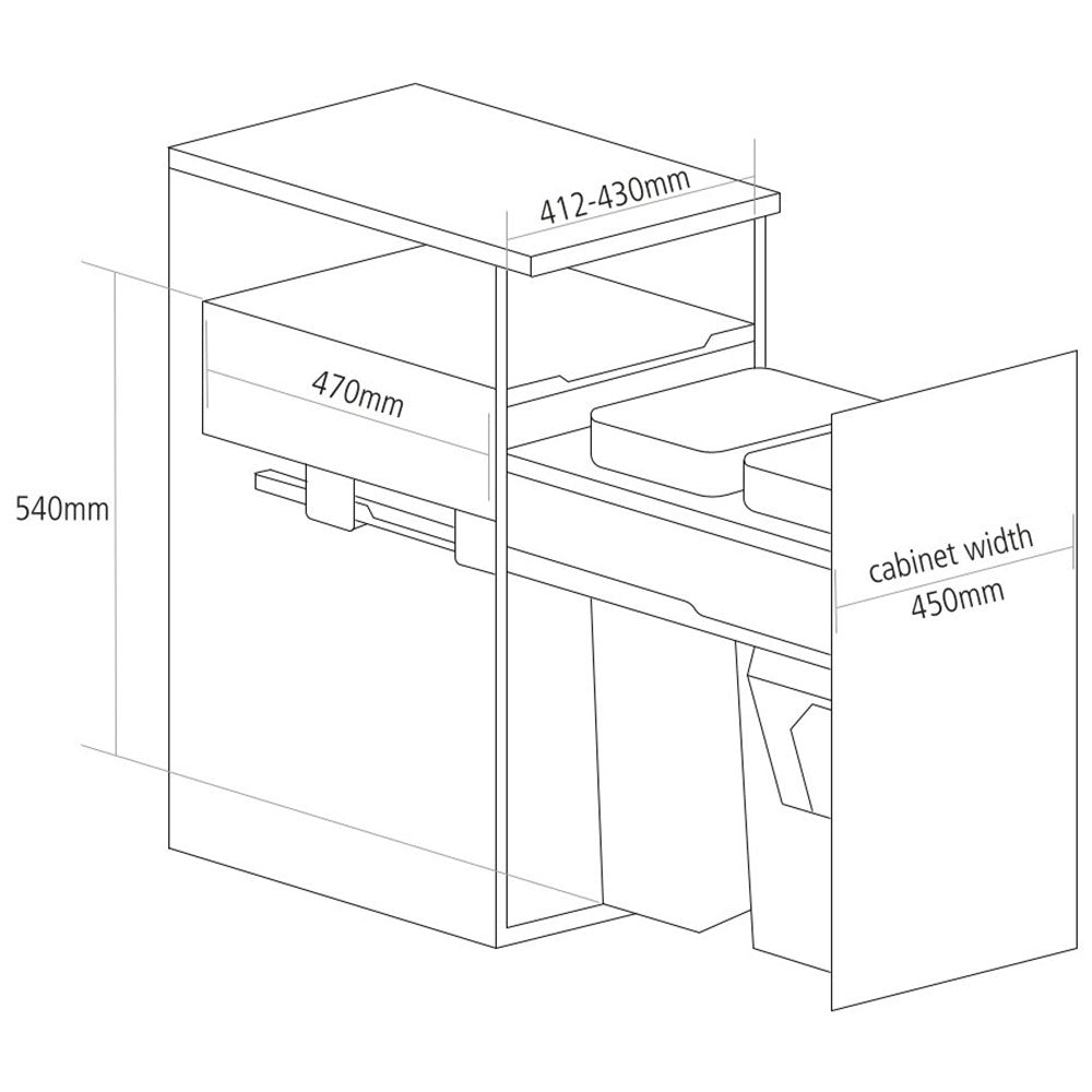 Caple Side/Decor Mounted 66L (2x33L) Dual Kitchen Waste Bin for 450mm Cabinets