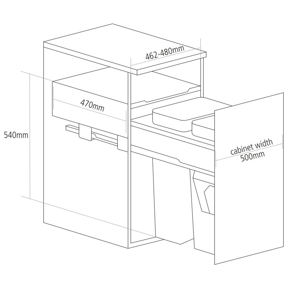 Caple Side/Decor Mounted 66L (2x33L) Dual Kitchen Waste Bin for 500mm Cabinets