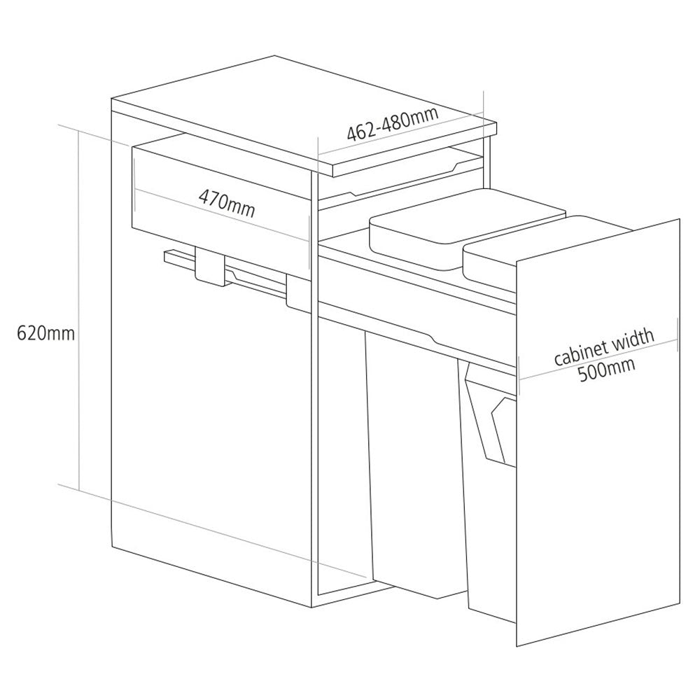 Caple Side/Decor Mounted 74L (2x37L) Dual Kitchen Waste Bin for 500mm Cabinets