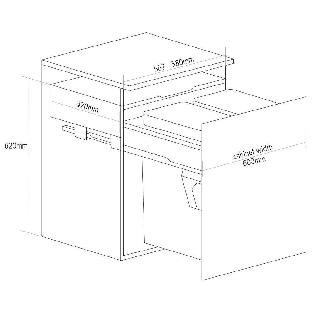 Caple Side/Decor Mounted 74L (2x37L) Dual Kitchen Waste Bin for 600mm Cabinets